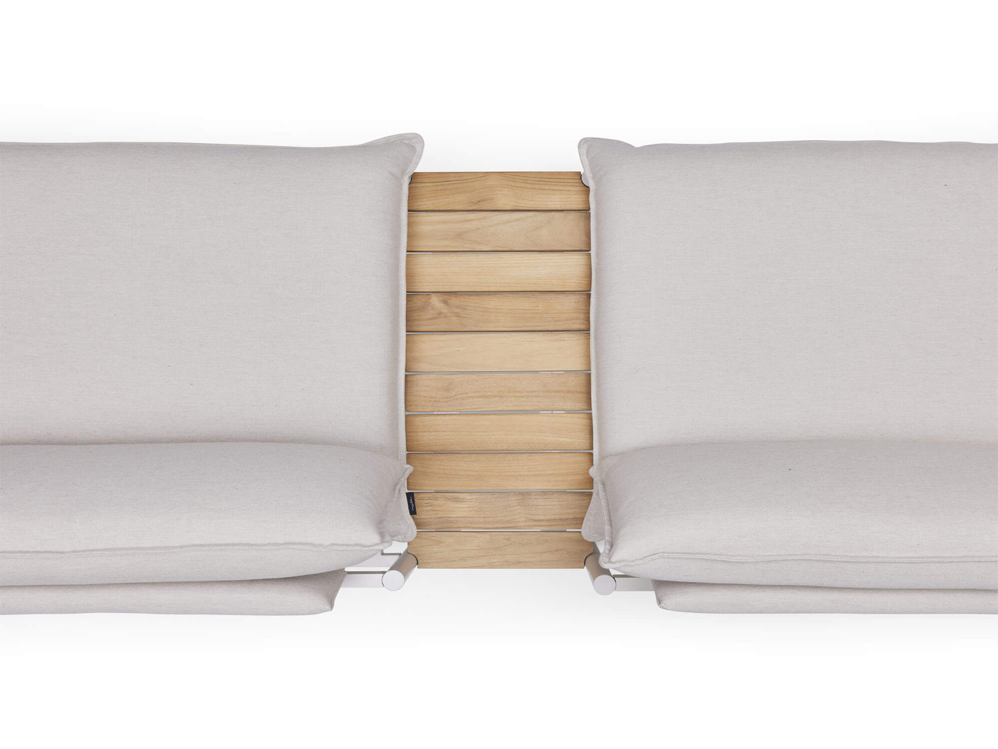 Overhead view of wood and white small outdoor end table